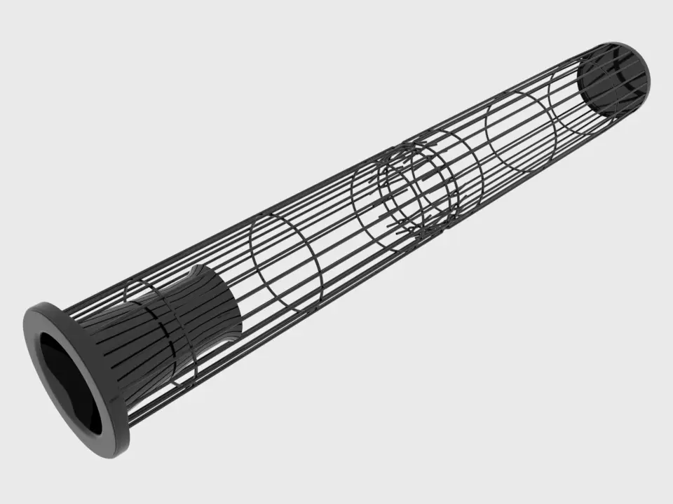 Custom industrial filter cage with venturi for baghouse dust collection systems.